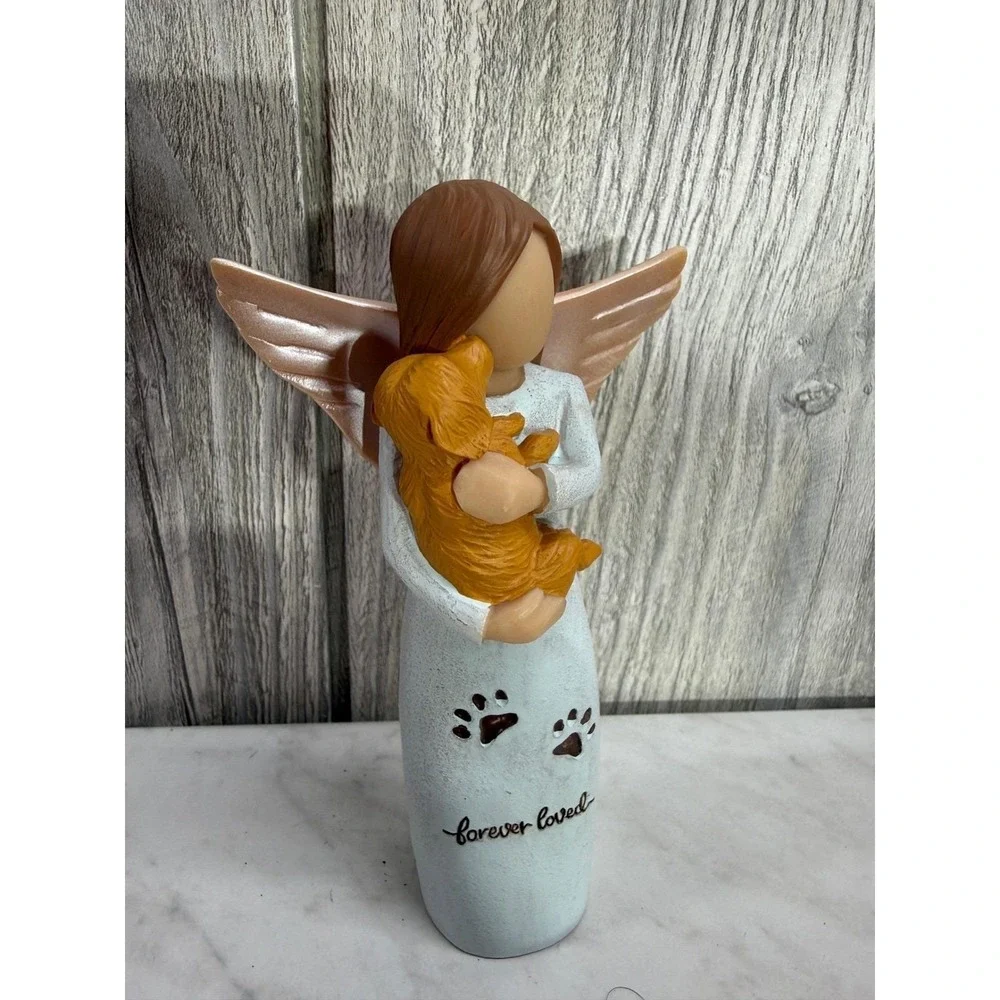 Angel Holding Dog Figurine Forever Loved Pet Memorial Resin Statue 6 Inch